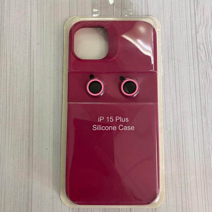 IPHONE 15 PLUS - SILICON CASE CON VIDRIOS DE CÁMARA MAGENTA