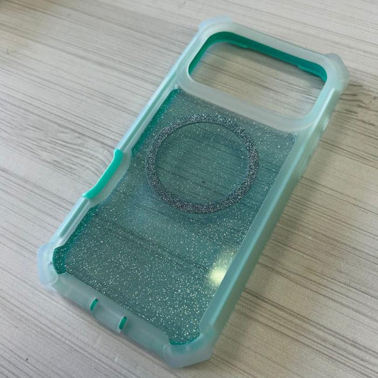 IPHONE 17 PRO MAX - CASE GLITTER DOBLE ENSAMBLE AQUA