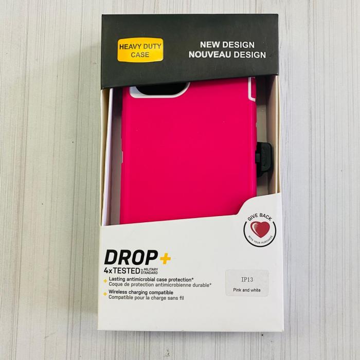 IPHONE 13 - CASE TIPO OTTER ROSADO/BLANCO