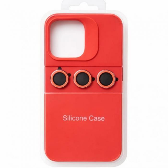 IPHONE 15 - SILICON CASE CON VIDRIOS DE CÁMARA ROJO