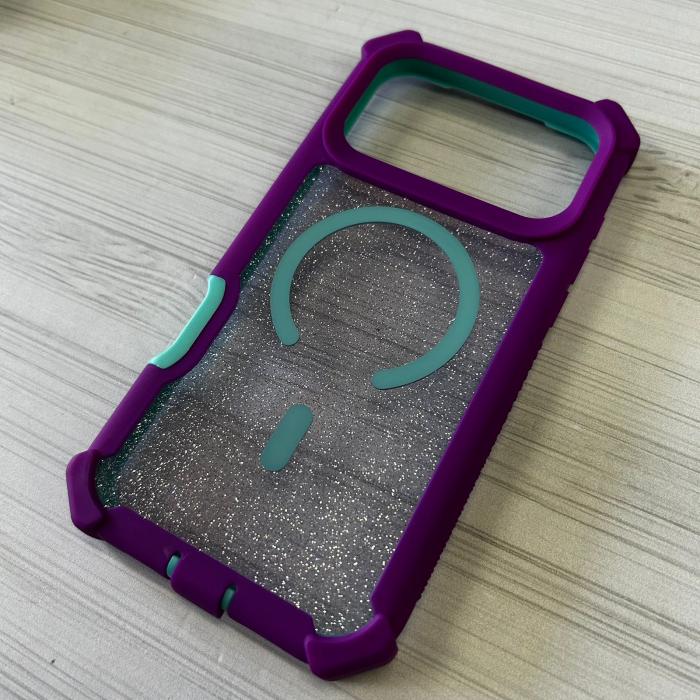 IPHONE 17 PRO MAX - CASE GLITTER DOBLE ENSAMBLE MORADO/AQUA