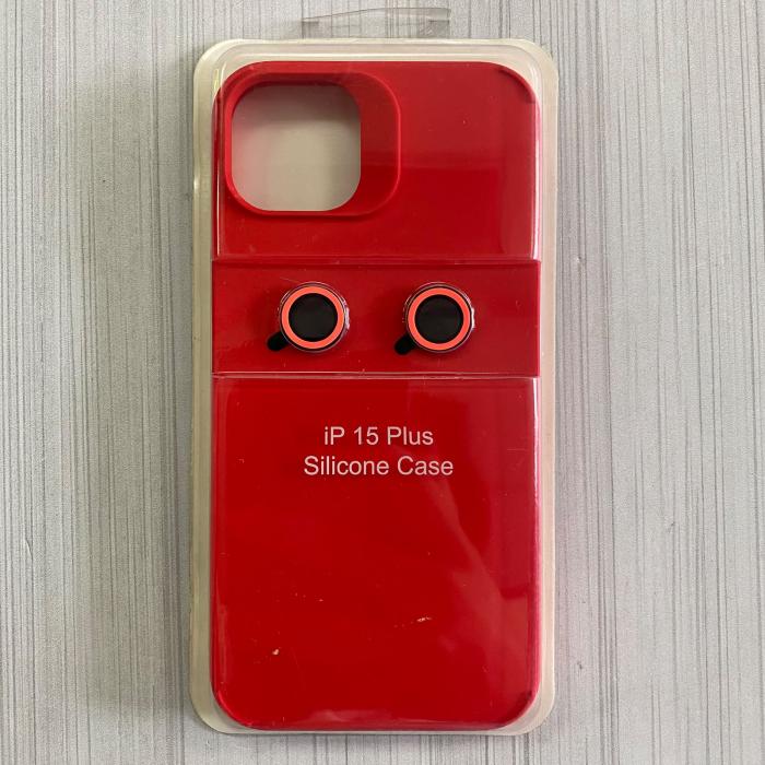 IPHONE 15 PLUS - SILICON CASE CON VIDRIOS DE CÁMARA ROJO
