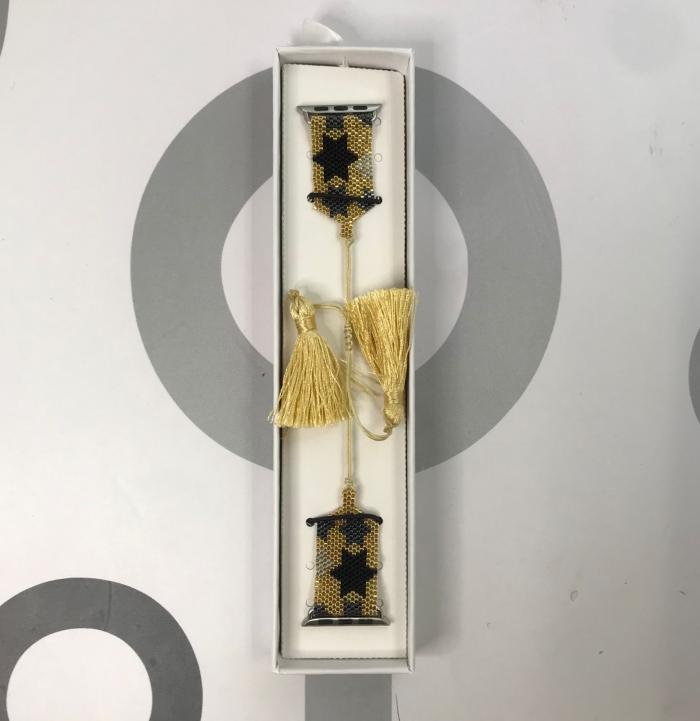 HANDMADE IWATCH BAND 38/40/41 GEOMETRICO ESTRELLAS NEGRO/DORADO