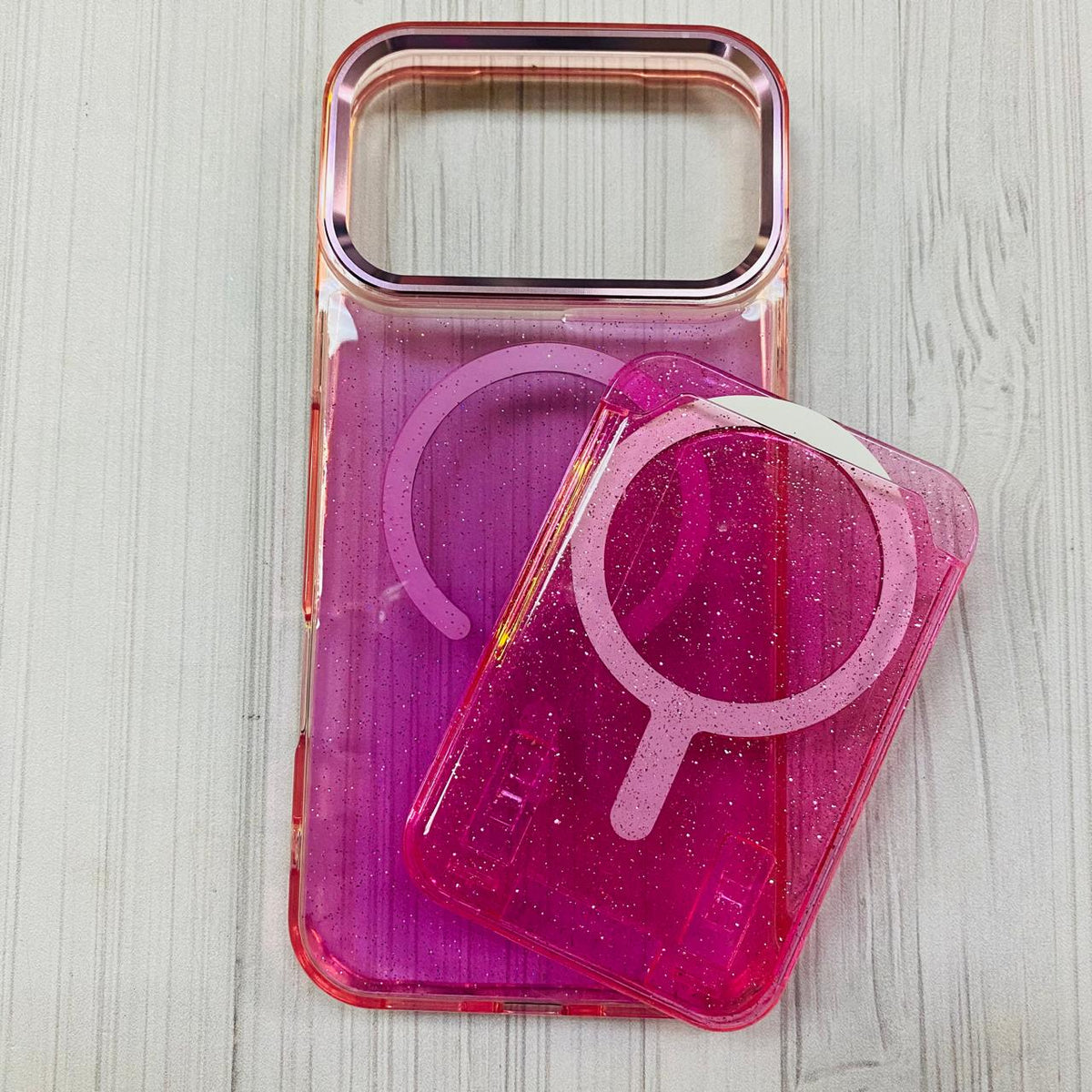 IPHONE 17 PRO MAX - CASE WITH CARD GLITTER FUCSIA