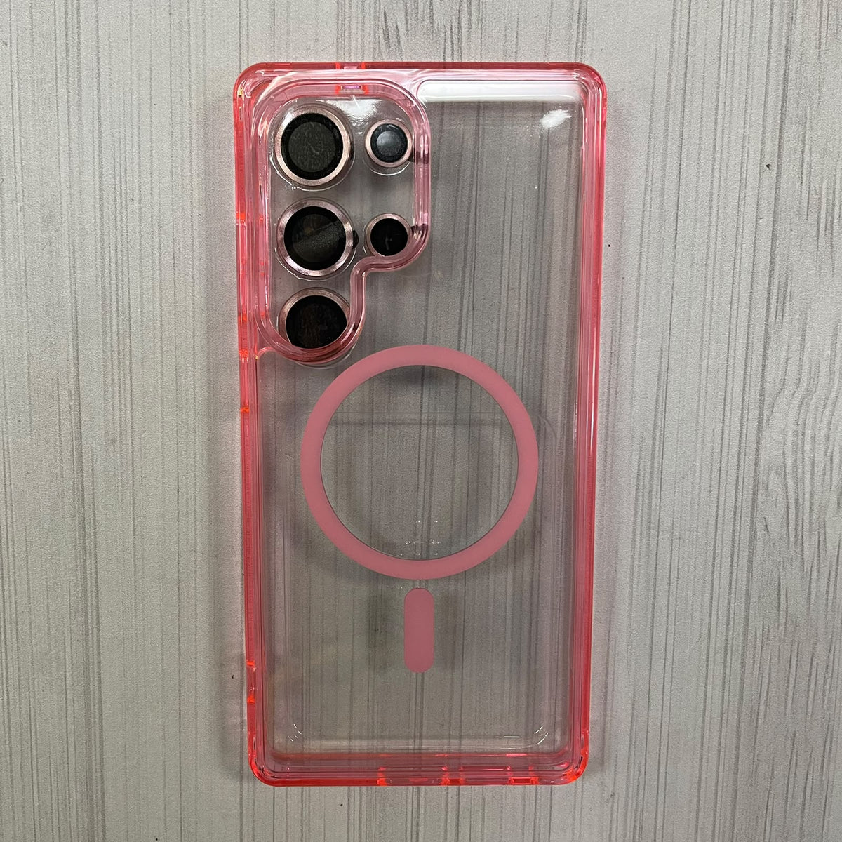 SAMSUNG GALAXY S25 ULTRA - CLEAR CASE CON VIDRIO DE CAMARA ROSADO