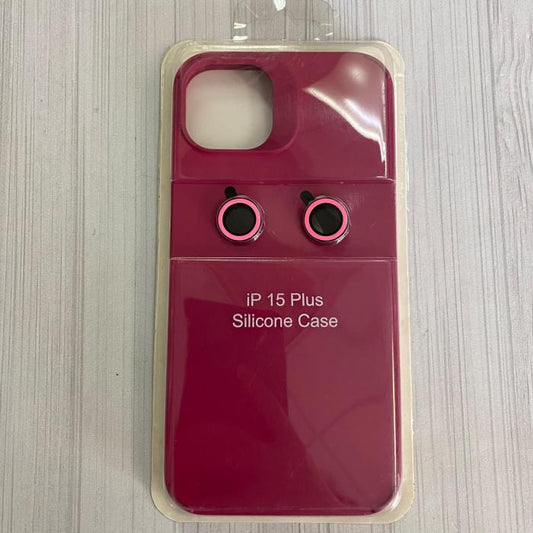 IPHONE 15 PLUS - SILICON CASE CON VIDRIOS DE CÁMARA MAGENTA