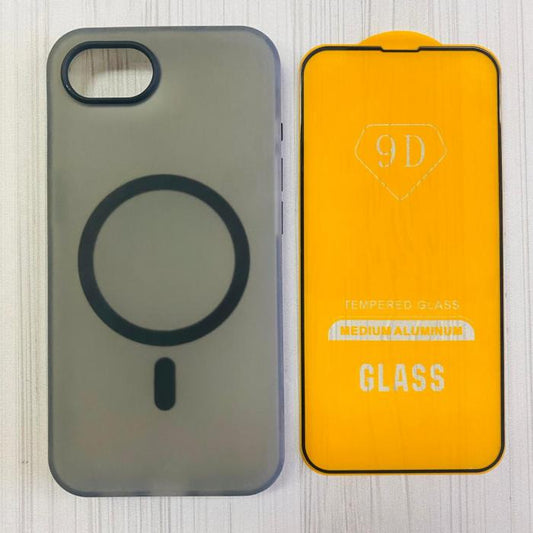 IPHONE 16E - CASE MAGSAFE GRIS CON VIDRIO TEMPLADO