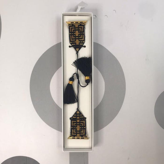 HANDMADE IWATCH BAND 42/44/45 GEOMETRICO NEGRO/DORADO