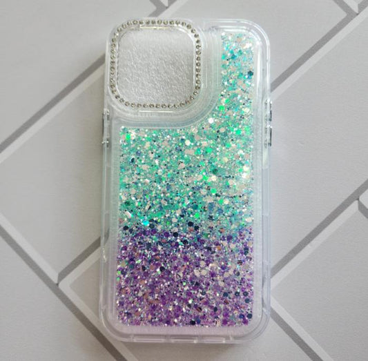 IPHONE 16 PRO - GLITTER CASE AQUA/MORADO