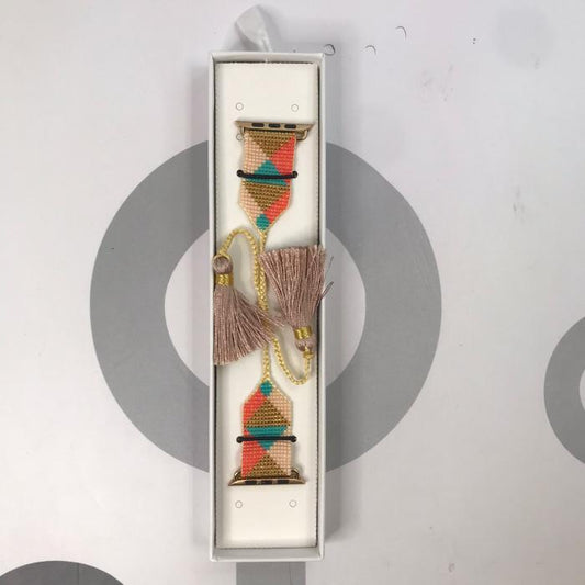 HANDMADE IWATCH BAND 42/44/45 GEOMETRICO NARANJA/ROSA/AZUL POMPONES ROSE GOLD