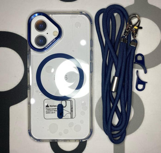 IPHONE 16 - CLEAR MAGSAFE CON CROSSBODY AZUL