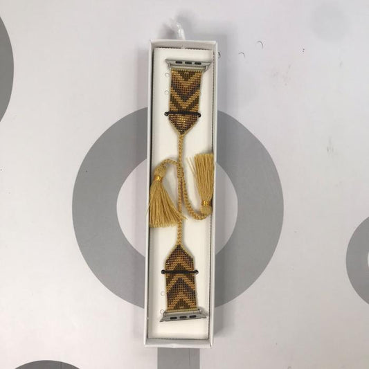 HANDMADE IWATCH BAND 42/44/45 GEOMETRICO CAFE POMPONES DORADOS