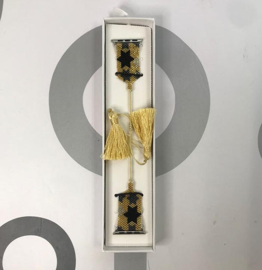 HANDMADE IWATCH BAND 38/40/41 GEOMETRICO ESTRELLAS NEGRO/DORADO