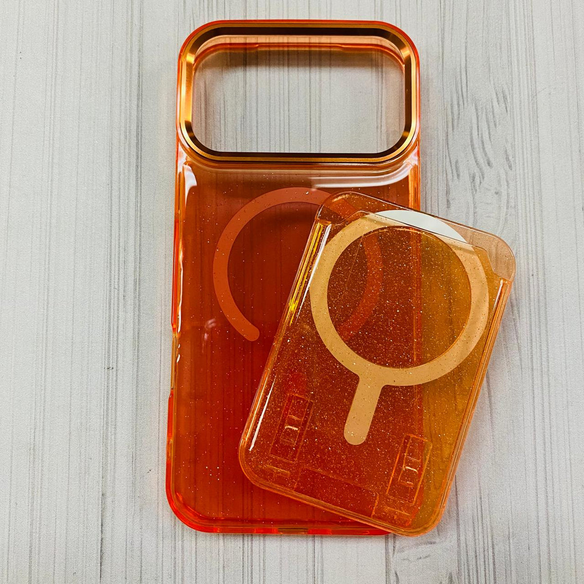 IPHONE 17 PRO MAX - CASE WITH CARD GLITTER ORANGE