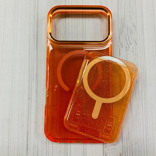 IPHONE 17 PRO MAX - CASE WITH CARD GLITTER ORANGE