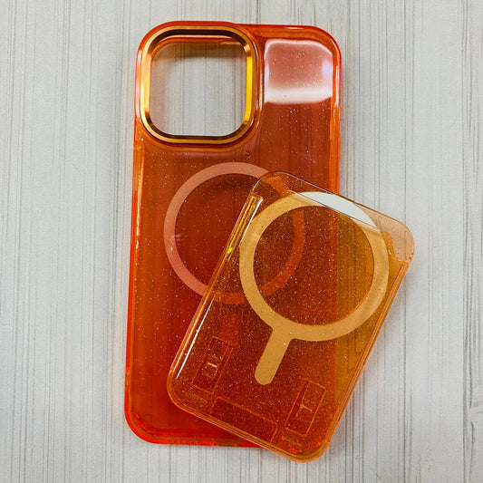IPHONE 16 PRO MAX - CASE WITH CARD GLITTER ORANGE