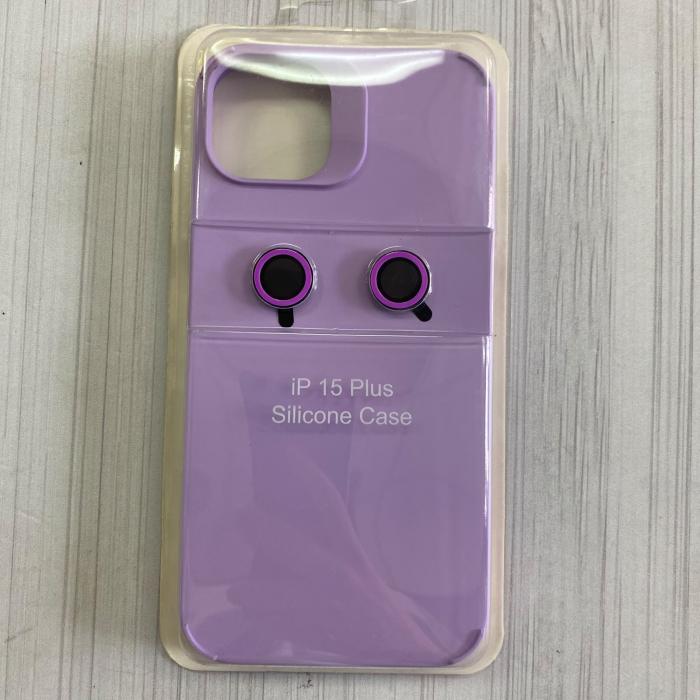 IPHONE 15 PLUS - SILICON CASE CON VIDRIOS DE CÁMARA MORADO LILA