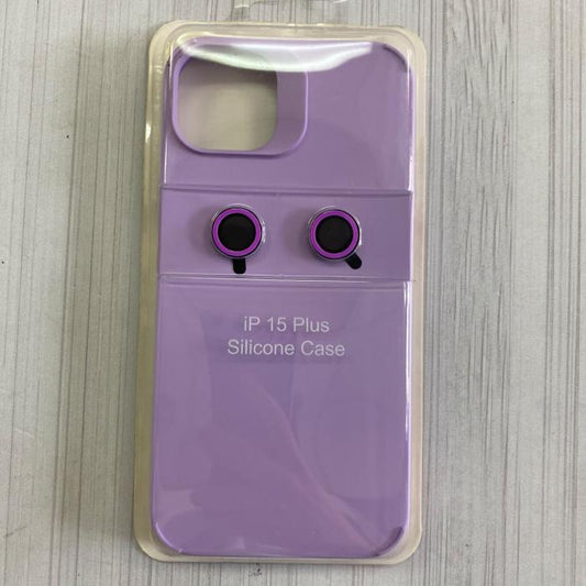 IPHONE 15 PLUS - SILICON CASE CON VIDRIOS DE CÁMARA MORADO LILA