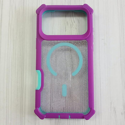 IPHONE 17 PRO MAX - CASE GLITTER DOBLE ENSAMBLE MORADO/AQUA