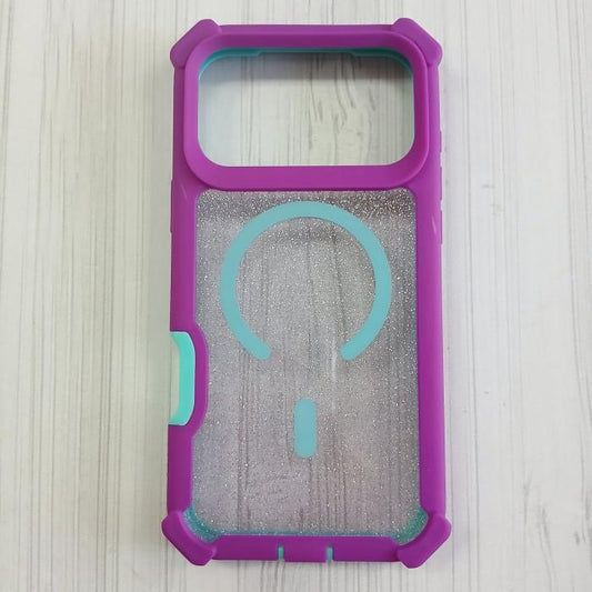 IPHONE 17 PRO MAX - CASE GLITTER DOBLE ENSAMBLE MORADO/AQUA