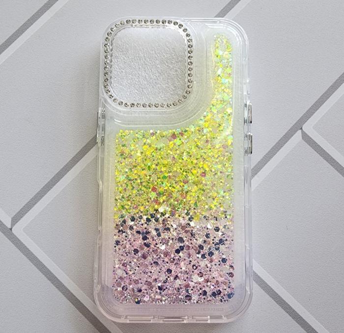 IPHONE 16 - CASE GLITTER AMARILLO/ROSA
