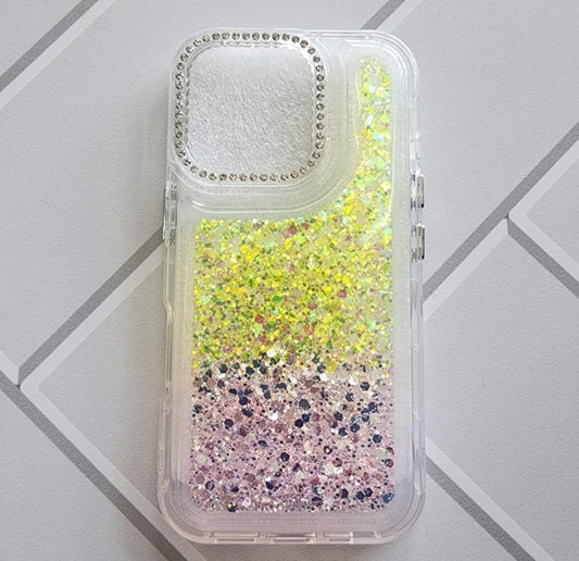 IPHONE 16 - CASE GLITTER AMARILLO/ROSA