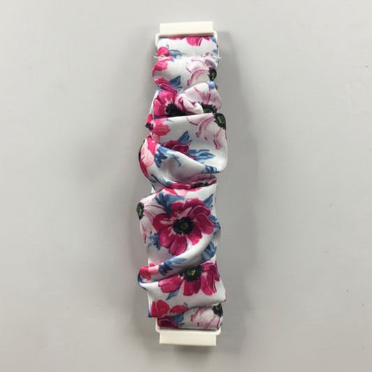 SCRUNCHIE BAND S 22 MM BLANCO CON FLORES AZUL Y ROSADO