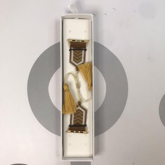 HANDMADE IWATCH BAND 42/44/45 GEOMETRICO CAFE/BLANCO